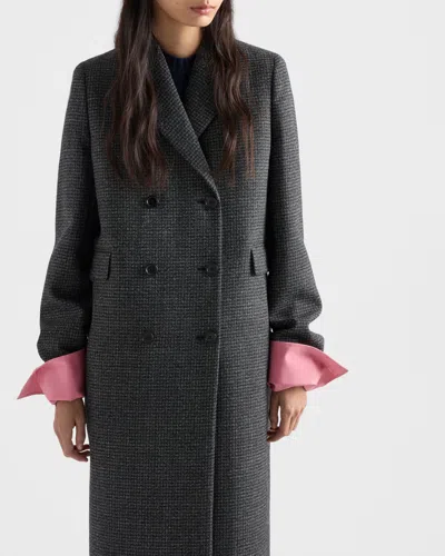 Prada Double-breasted Gingham-checked Mouliné Wool Coat In Black