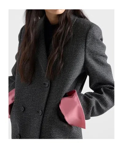 Prada Double-breasted Gingham-checked Mouliné Wool Coat In Black
