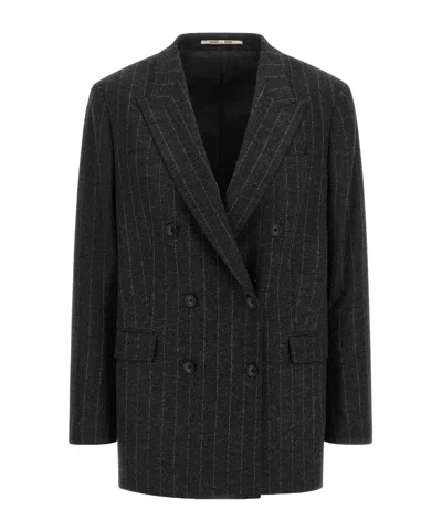 Tagliatore Double-breasted Jacket With Herringbone Pattern In Black