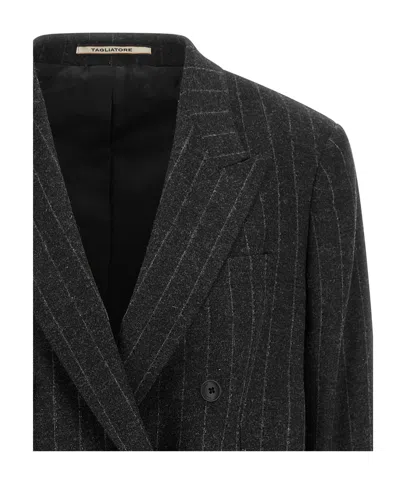 Tagliatore Double-breasted Jacket With Herringbone Pattern In Black