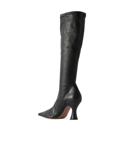 Neous Solid Color Leather Knee Boots In Black