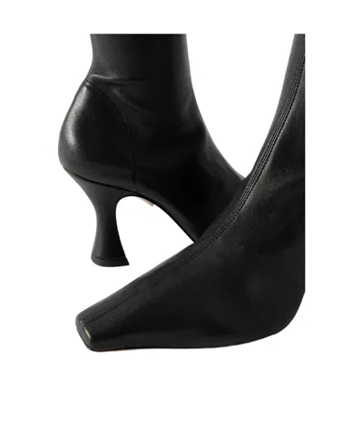 Neous Solid Color Leather Knee Boots In Black