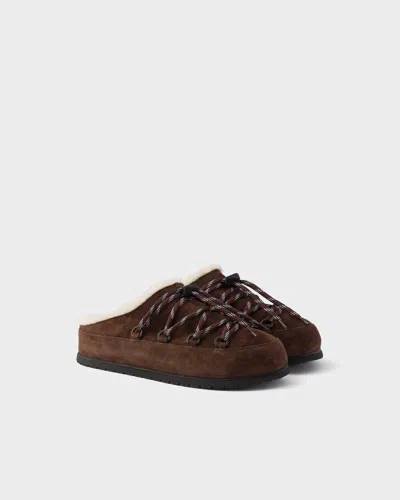 Prada Round Toe Mules In Brown