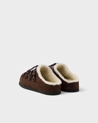Prada Round Toe Mules In Brown