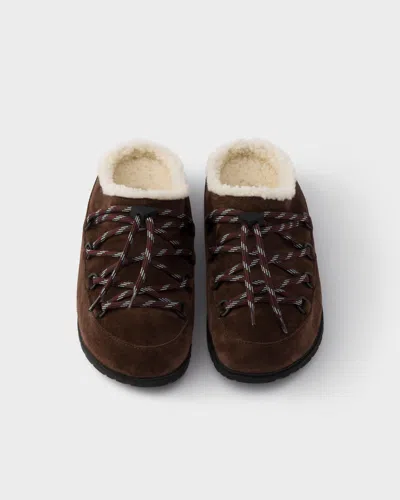 Prada Round Toe Mules In Brown