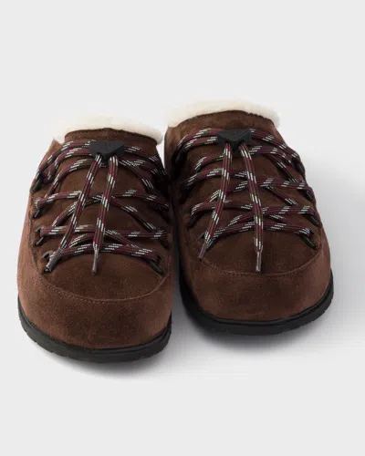 Prada Round Toe Mules In Brown