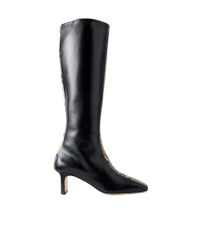 Aeyde Bita 55 Snake-effect Leather Knee-boots In Black