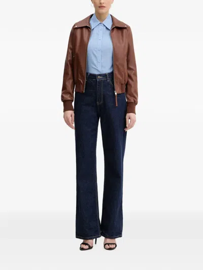 Silvian Heach Eldar Zip-up Bomber Jacket In Brown