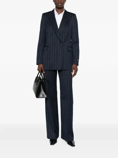Ermanno Firenze Pinstriped Double-breasted Blazer In Blue
