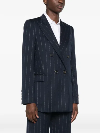 Ermanno Firenze Pinstriped Double-breasted Blazer In Blue