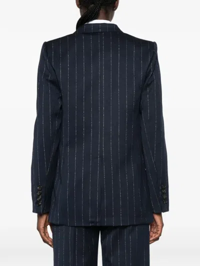 Ermanno Firenze Pinstriped Double-breasted Blazer In Blue