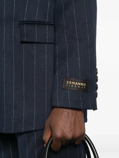 Ermanno Firenze Pinstriped Double-breasted Blazer In Blue