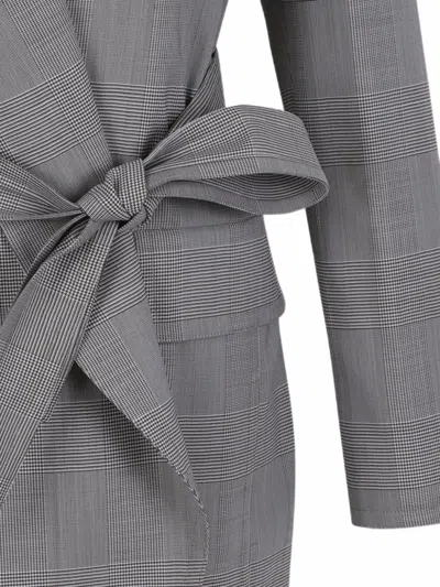 Max Mara Check-pattern Belted Jacket In Gray