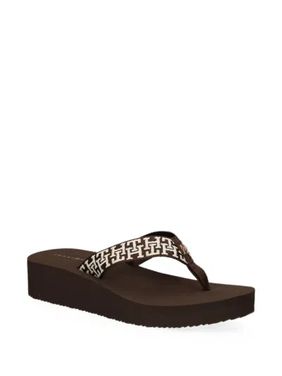 Tommy Hilfiger Monogram-embroidered Platform Flip-flops In Multi