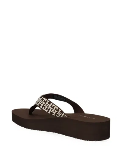 Tommy Hilfiger Monogram-embroidered Platform Flip-flops In Multi