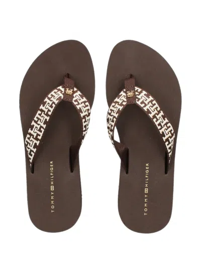 Tommy Hilfiger Monogram-embroidered Platform Flip-flops In Multi