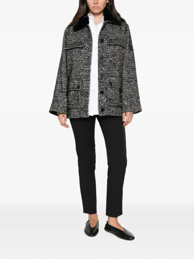 Ermanno Firenze Sequin-embellished Herringbone Jacket In Gray