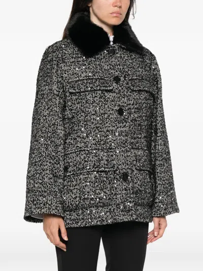 Ermanno Firenze Sequin-embellished Herringbone Jacket In Gray