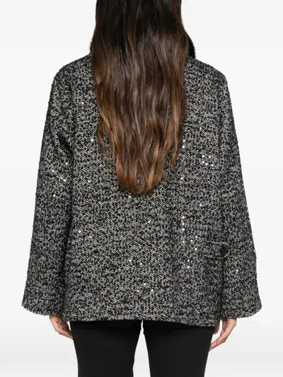 Ermanno Firenze Sequin-embellished Herringbone Jacket In Gray