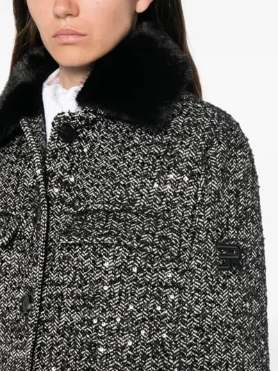 Ermanno Firenze Sequin-embellished Herringbone Jacket In Gray