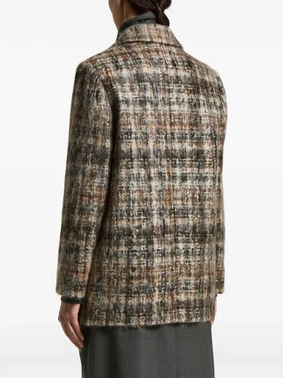 Peserico Check-pattern Double-breasted Coat In Brown