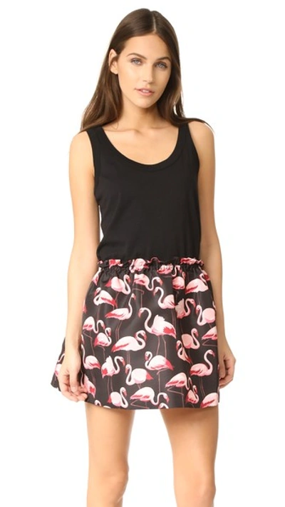 Red Valentino Dress With Printed Skirt In Black