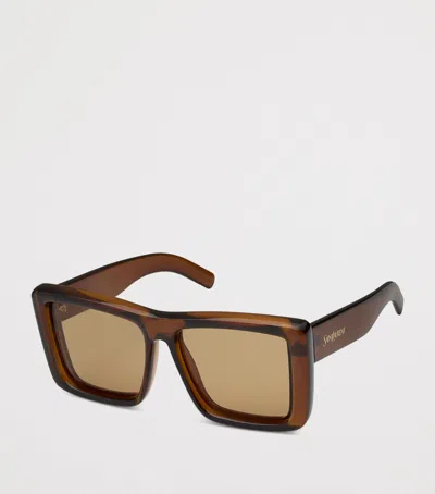 Saint Laurent Howl Rectangular Sunglasses Nylon Lenses Temples In Brown