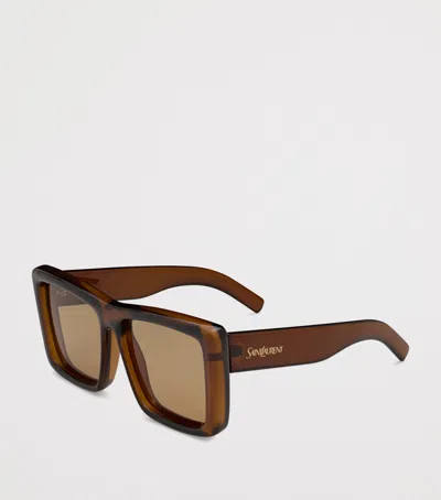 Saint Laurent Howl Rectangular Sunglasses Nylon Lenses Temples In Brown