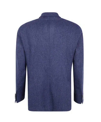 Tagliatore Montecarlo Herringbone-pattern Double-breasted Blazer In Blue