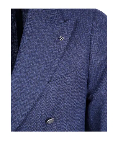 Tagliatore Montecarlo Herringbone-pattern Double-breasted Blazer In Blue
