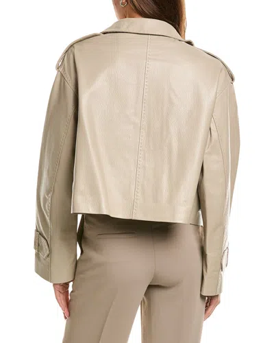 Fleurette Zip Front Cropped Leather Jacket In Neutral