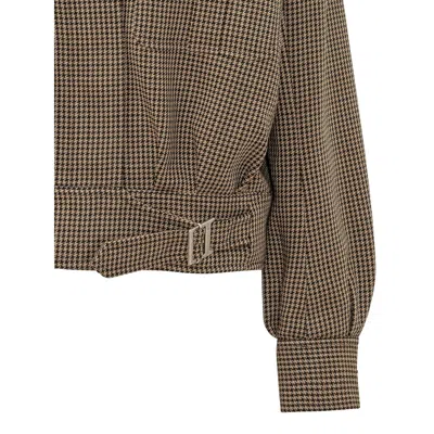 The Seafarer Houndstooth-pattern Belted Jacket In Brown