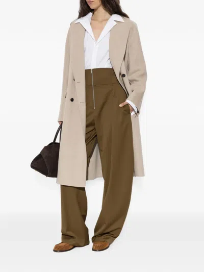 Ferragamo Double-breasted Coat In Neutral