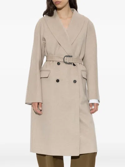 Ferragamo Double-breasted Coat In Neutral