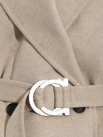 Ferragamo Double-breasted Coat In Neutral