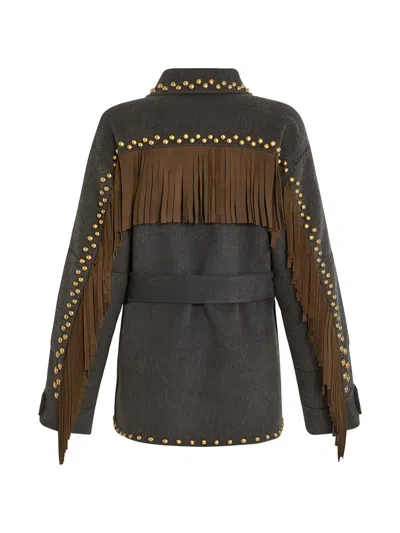 P.a.r.o.s.h Stud-embellished Fringed Jacket In Brown