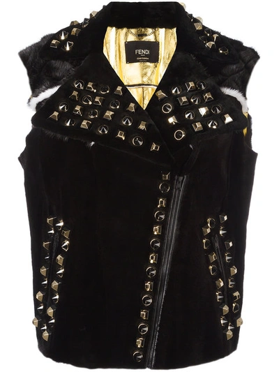 Fendi Embellished Biker Style Gilet In Black