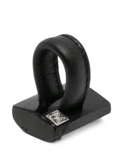 Monies Sculptural Leather-strap Ring In Black