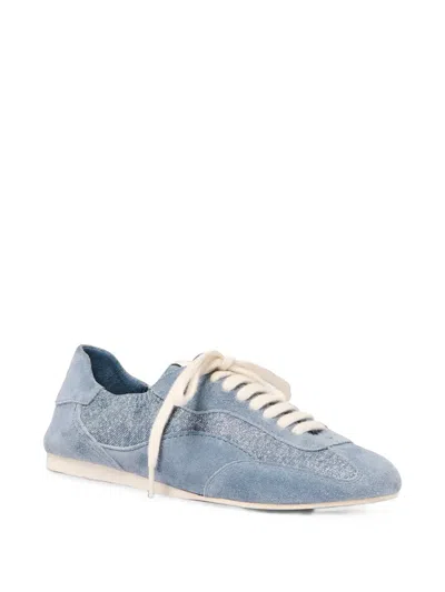 Simkhai Georgie Elasticized Denim Leather Sneaker In Blue