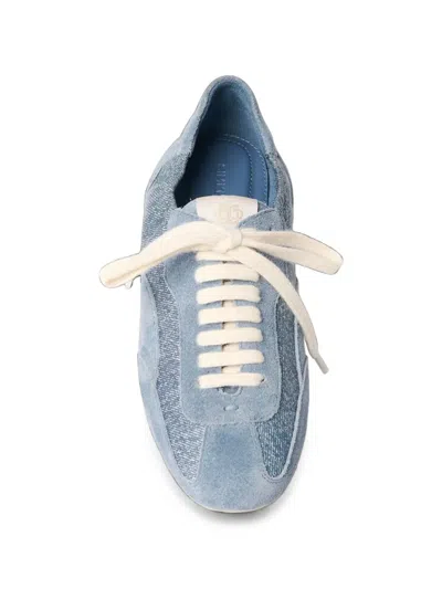 Simkhai Georgie Elasticized Denim Leather Sneaker In Blue