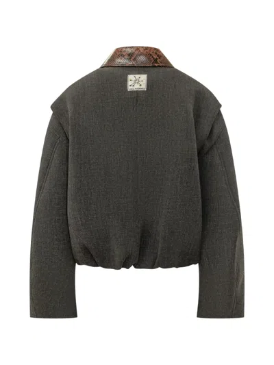 Des_phemmes Snake-effect Collar Bomber Jacket In Green