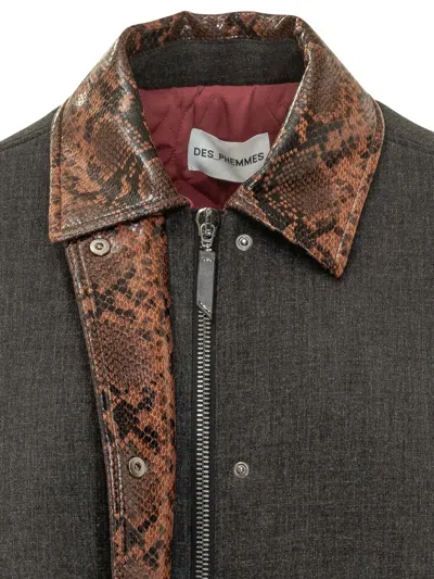 Des_phemmes Snake-effect Collar Bomber Jacket In Green