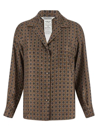 Max Mara Buttonless Printed Silk Shirt In Brown
