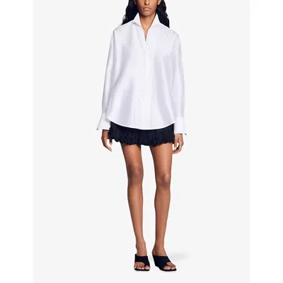 Sandro Womens White Oversized Pointed-lapel Silk Shirt In White