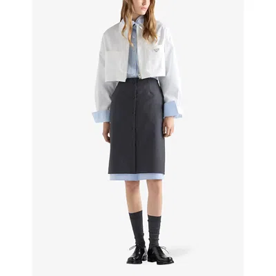 Prada Cropped Jacket Buttoned Cuffs Front Pockets In White