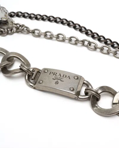 Pre-owned Prada Rhinestone Multi Necklace In Silver