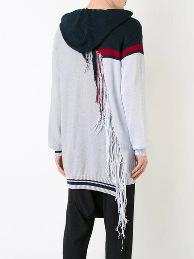 Shop Miharayasuhiro Tassel Trim Longline Hoodie In Grey