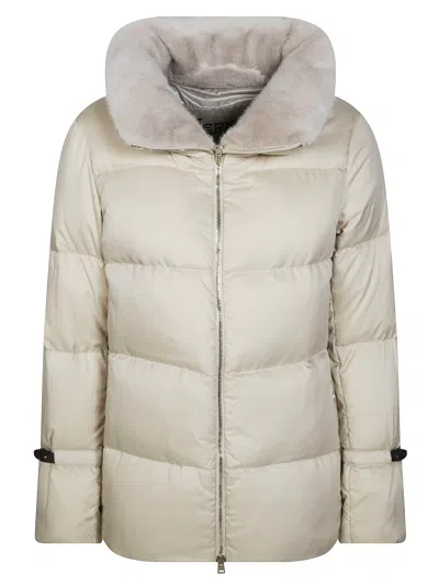 Herno Quilted Plush Collar Down Coat In White