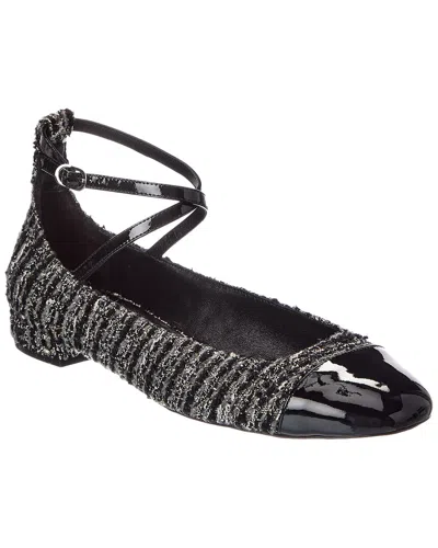 Stuart Weitzman Eden Metallic Tweed And Patent-leather Flats In Black