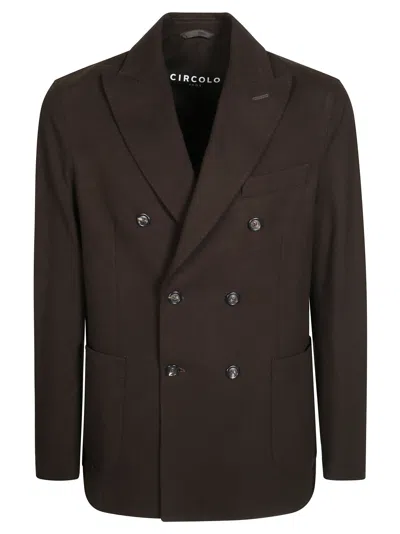 Circolo Cotton-blend Double-breasted Blazer In Black